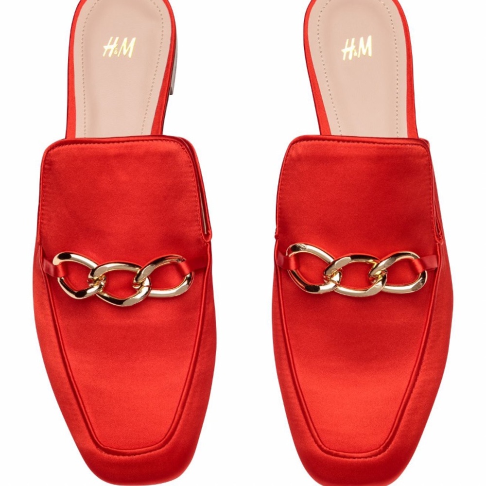 New H&M Slip-on loafers in satin with faux leathe